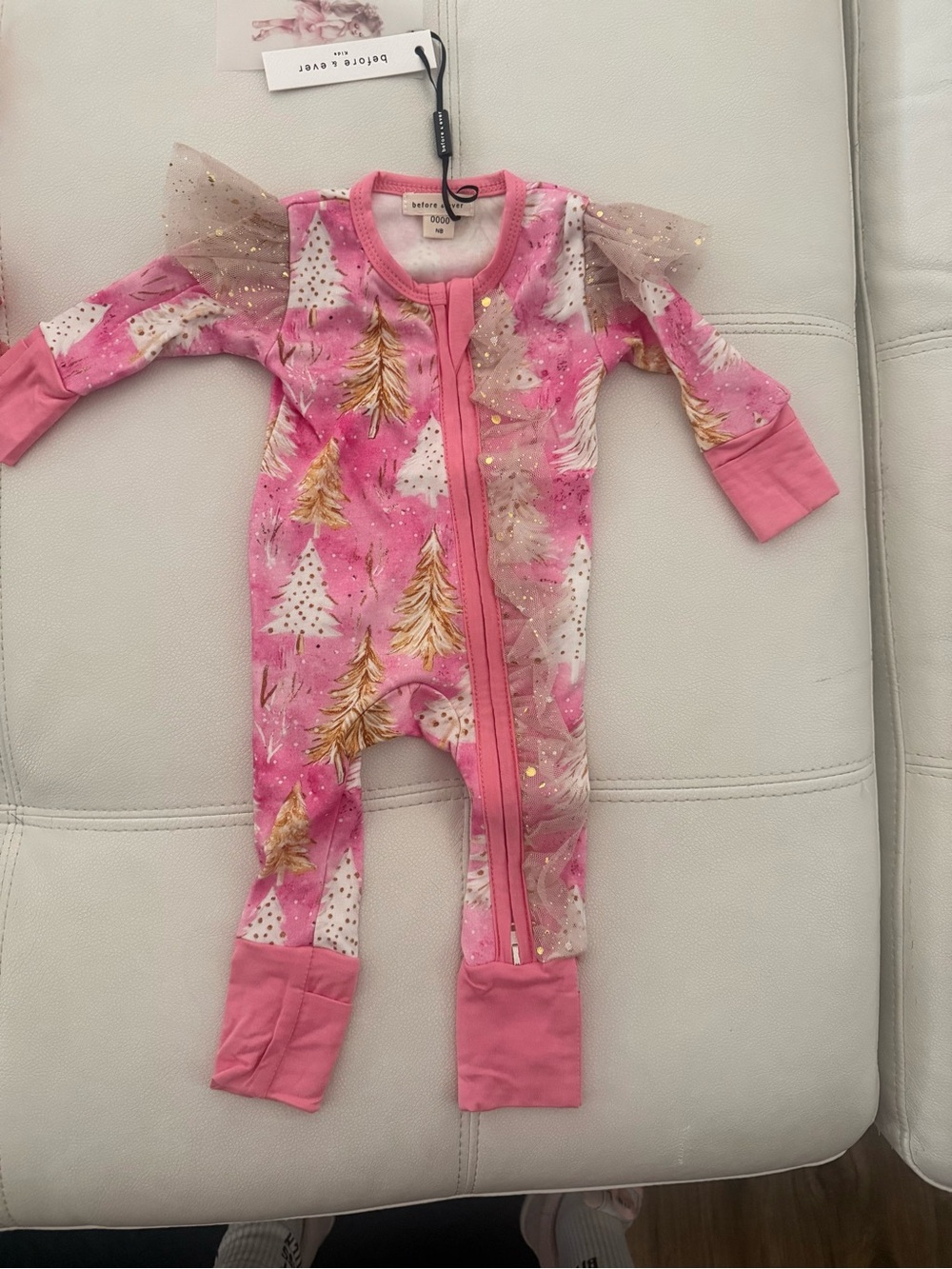 Pink Holiday Tree Footed One-Piece